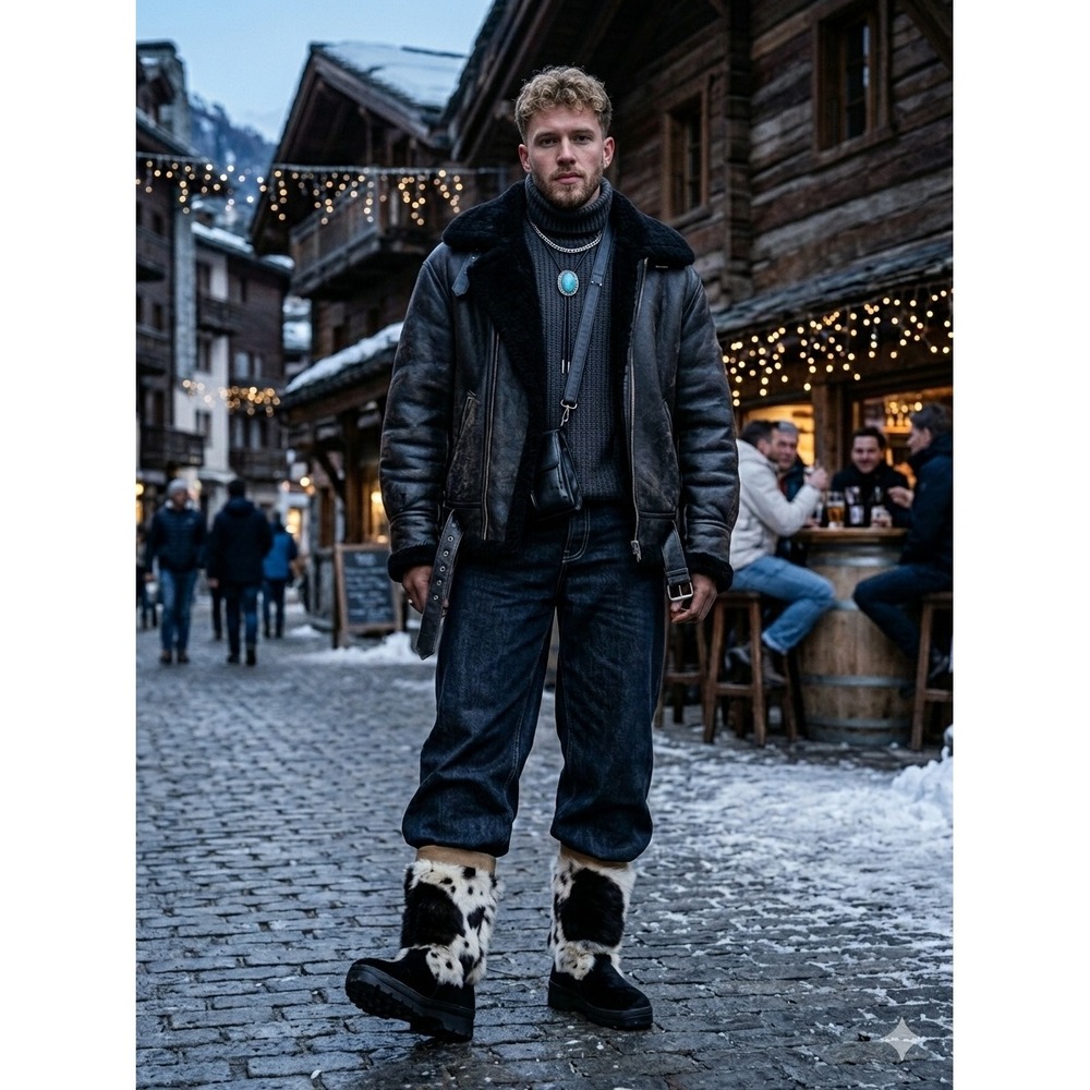 Oscar Sport Italy Cow Print Cavallino Hair Boots Goat Fur Apres Ski Luxury EU 45